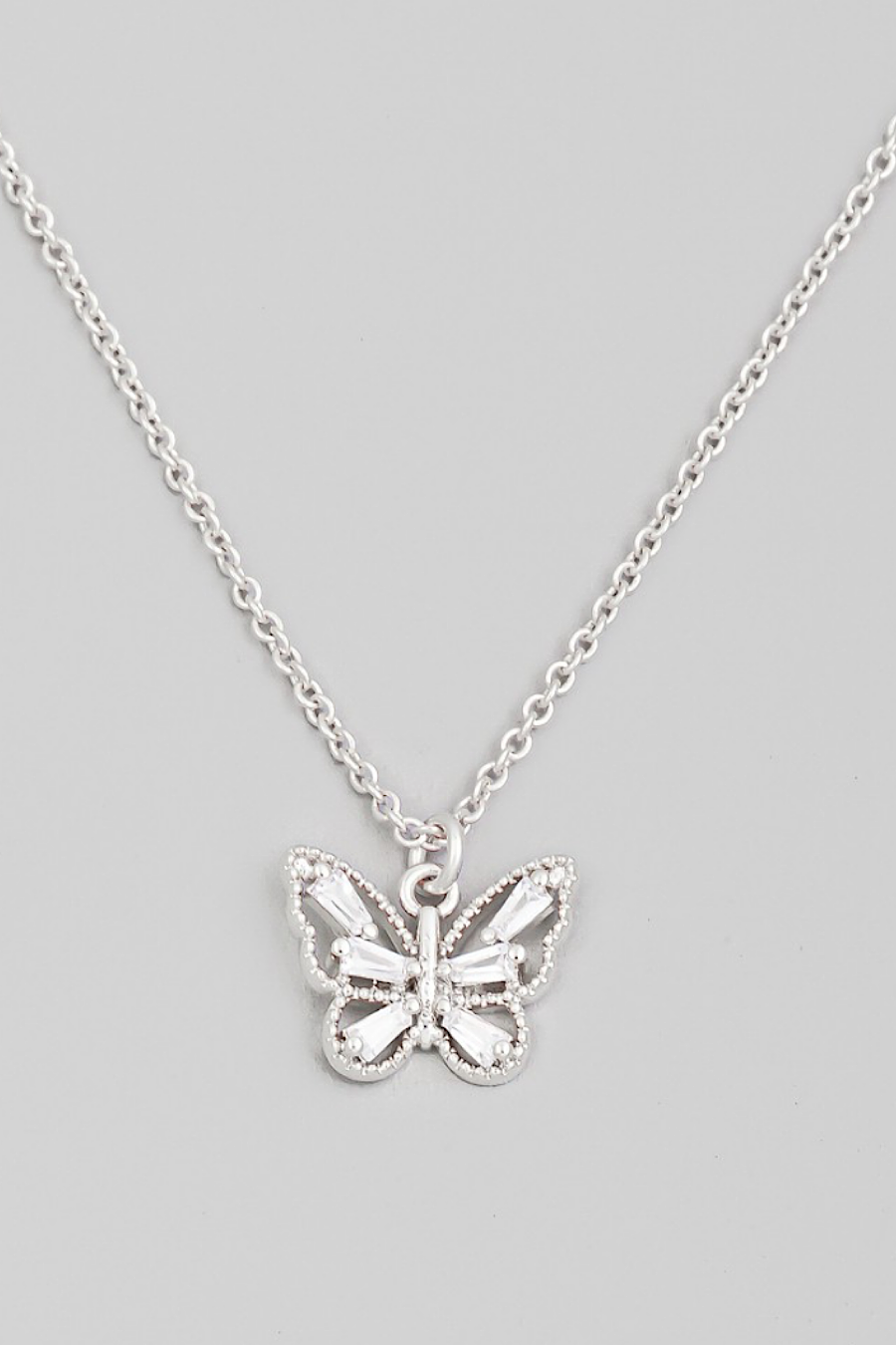 Clear Rhinestone Butterfly Pendant Necklace Silver | Konga Online Shopping